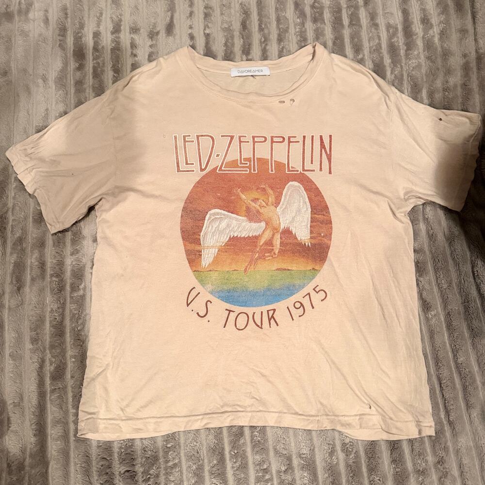 Daydreamer FP Led Zeppelin US Tour 1975 Distressed Graphic Band Tee Cream Size S